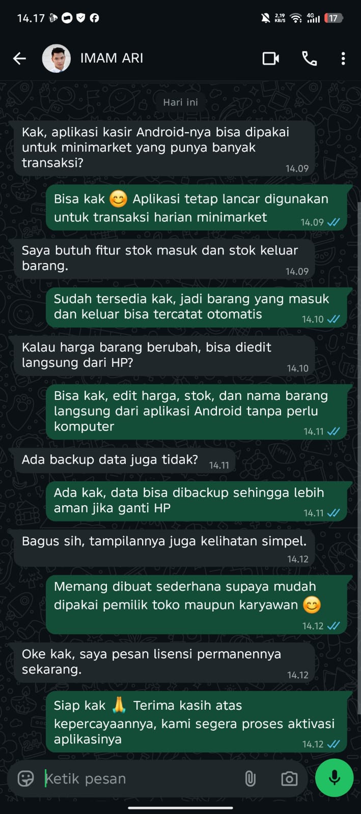 Bukti Chat & Transfer Imam Ari